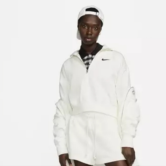 Nike Women's Sportswear Phoenix Fleece Oversized ½-zip Crop Sweatshirt - Sail - Picture 2 of 13